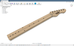 A CAD model of a guitar neck, but rather than round inlay dots it has little video game style arrows.