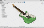 A screenshot of a detailed CAD model of a green t-style guitar.
