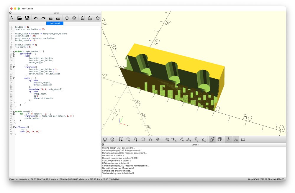Another screenshot of OpenSCAD, but with a lot of visual glitches on the model.